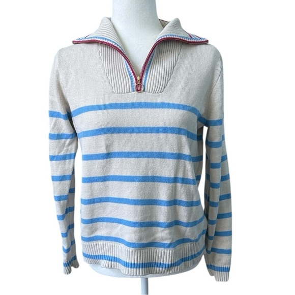 J. Crew Factory Sweaters - J. Crew Factory Blue Striped Half Zip Pullover Sweater Size Small Oversized